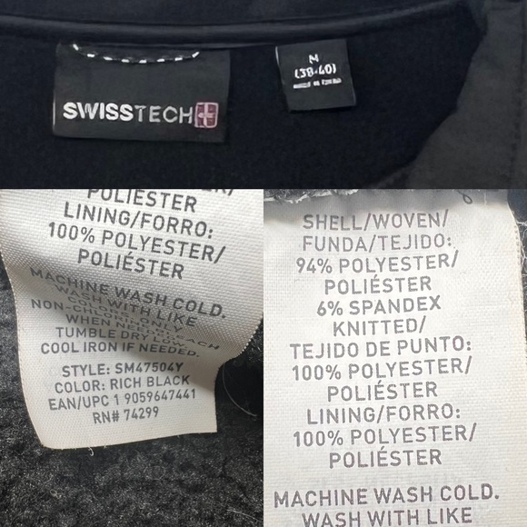Swiss Tech Men’s Soft Shell Windbreaker Performance Jacket Black Size M 38-40 - Picture 10 of 16